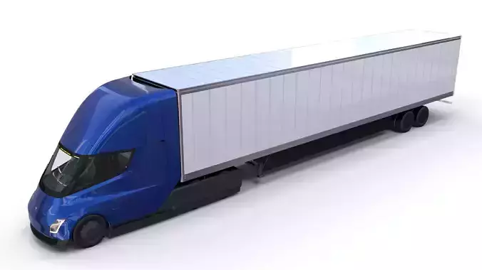 Tesla Truck with Interior and Trailer Blue
