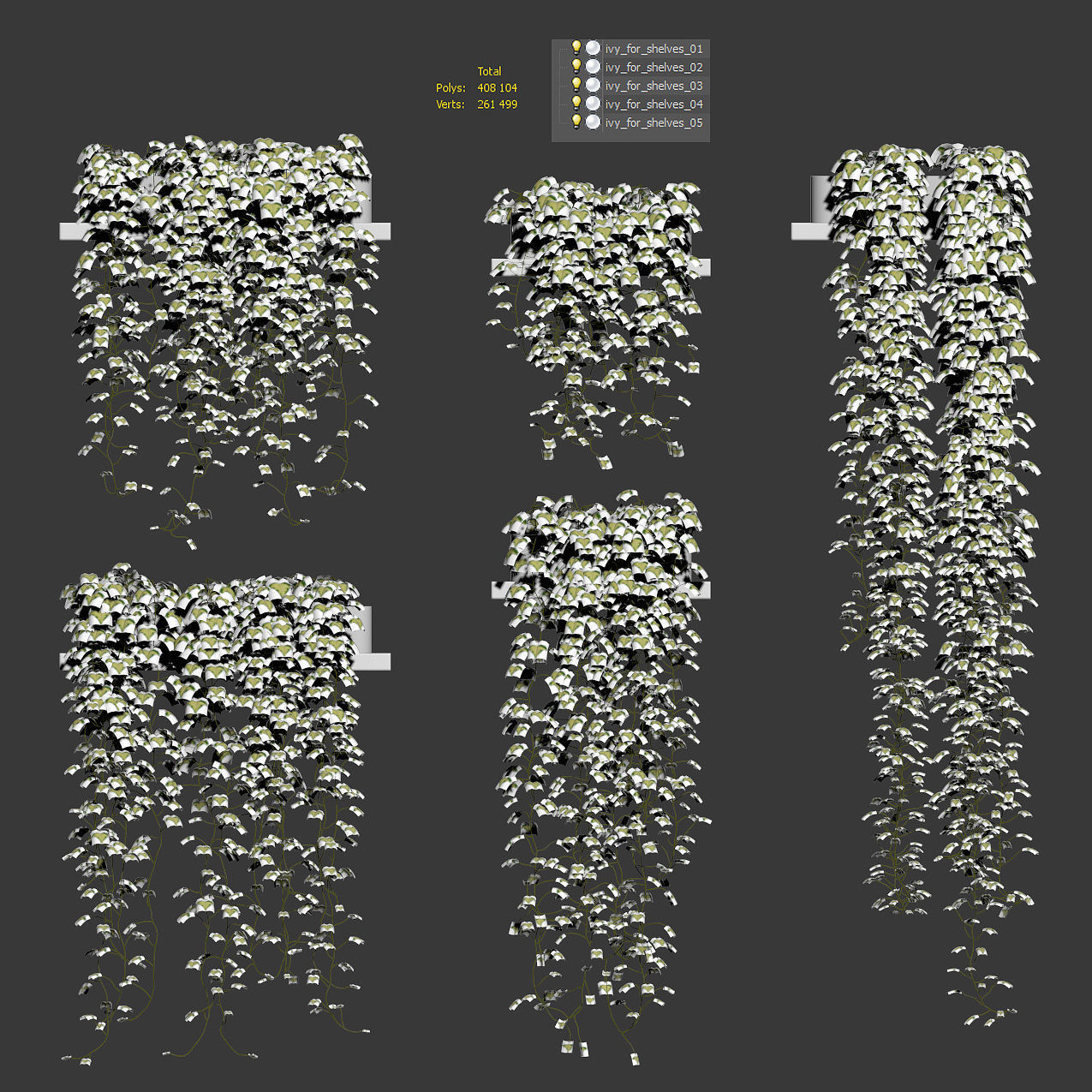 Hanging ivy in pots on the shelves v2 - 5 models 3D model_2