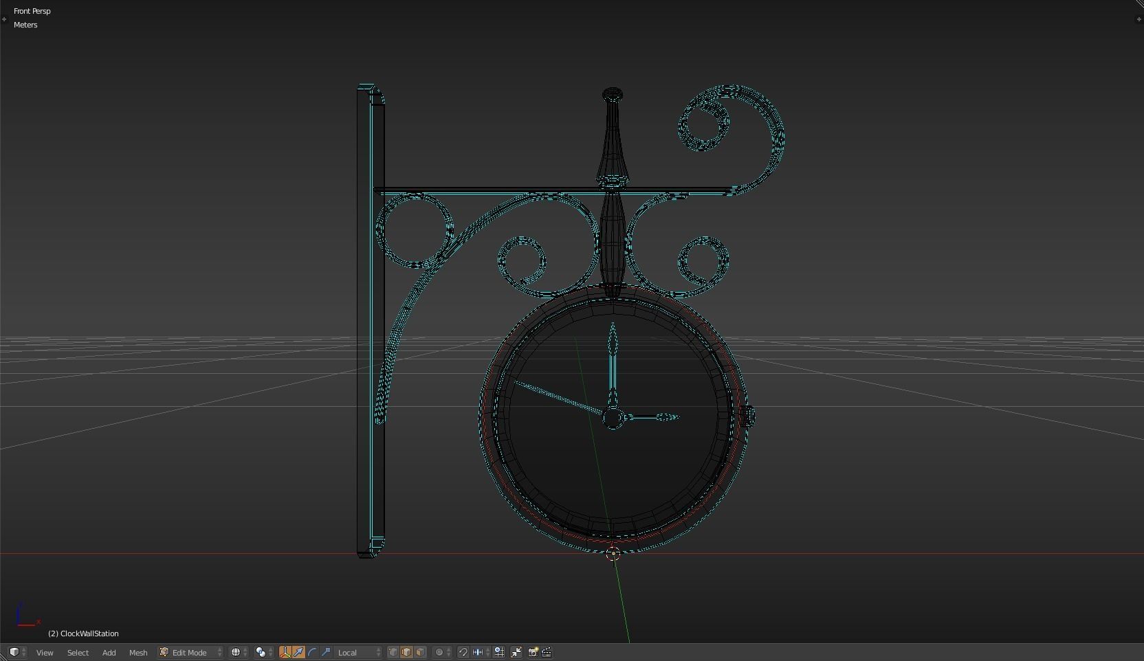 Clock Wall Station Low-poly 3D model_8