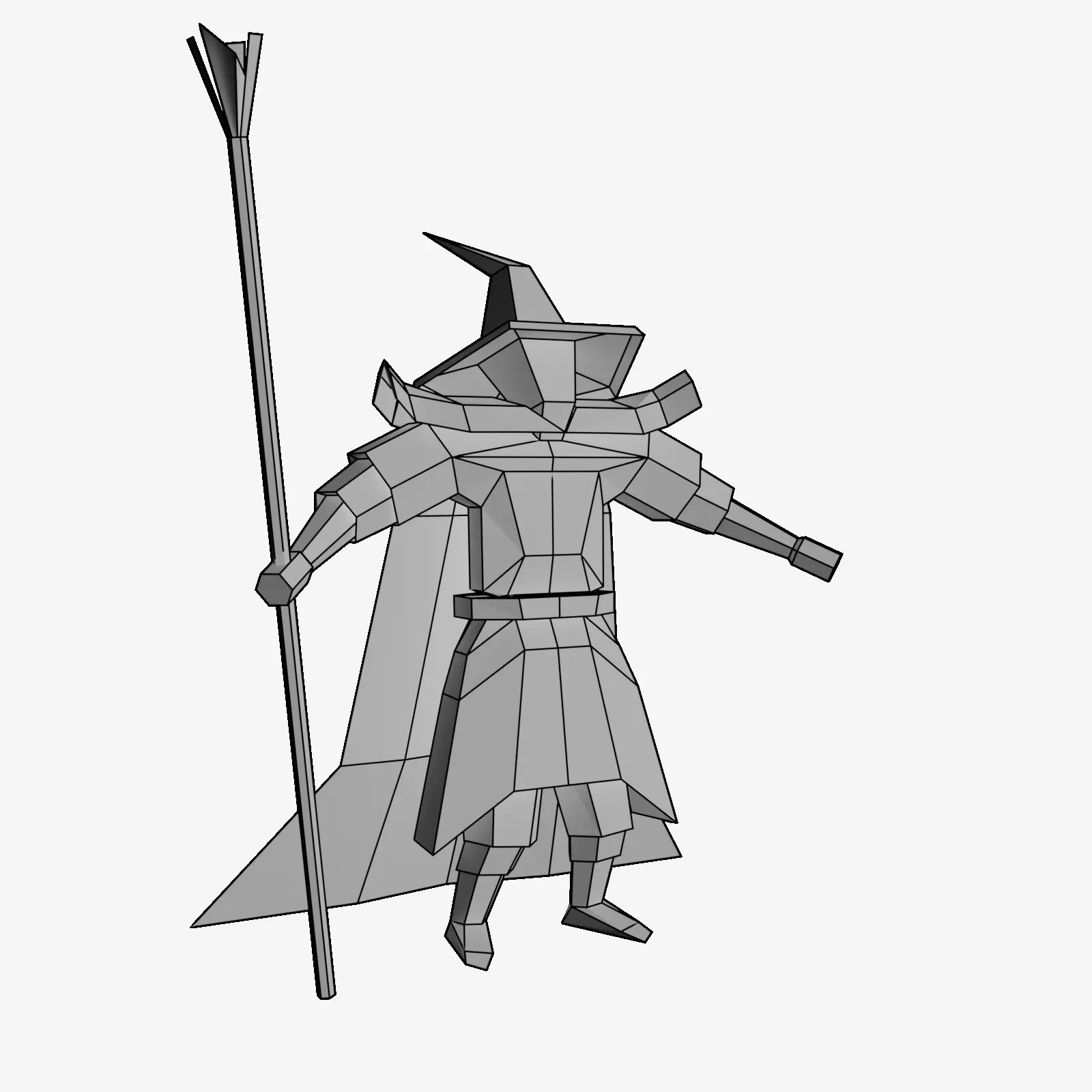 Wizard low poly origami holding spear Low-poly 3D model