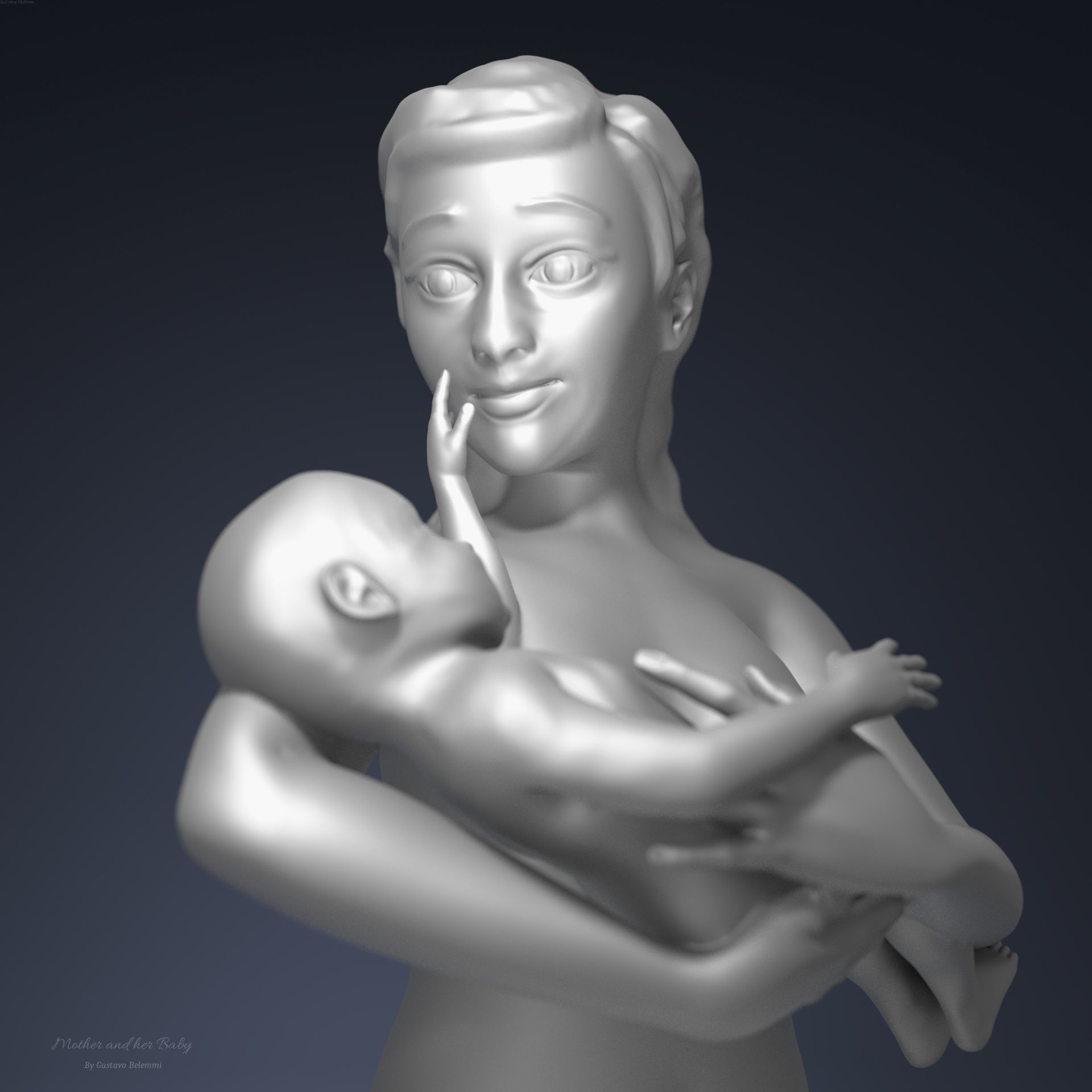 Mother and her Baby 3D print model_4