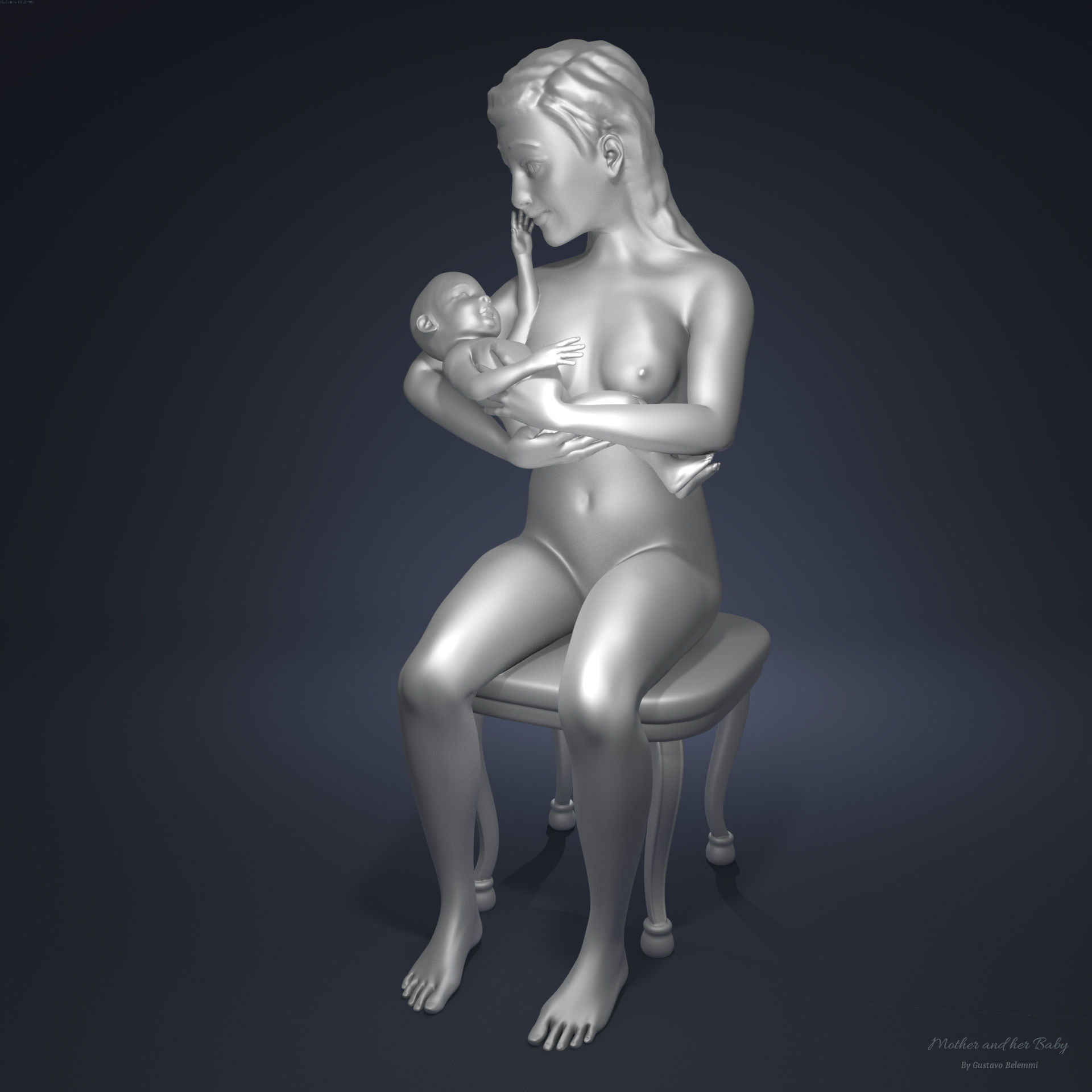 Mother and her Baby 3D print model_2