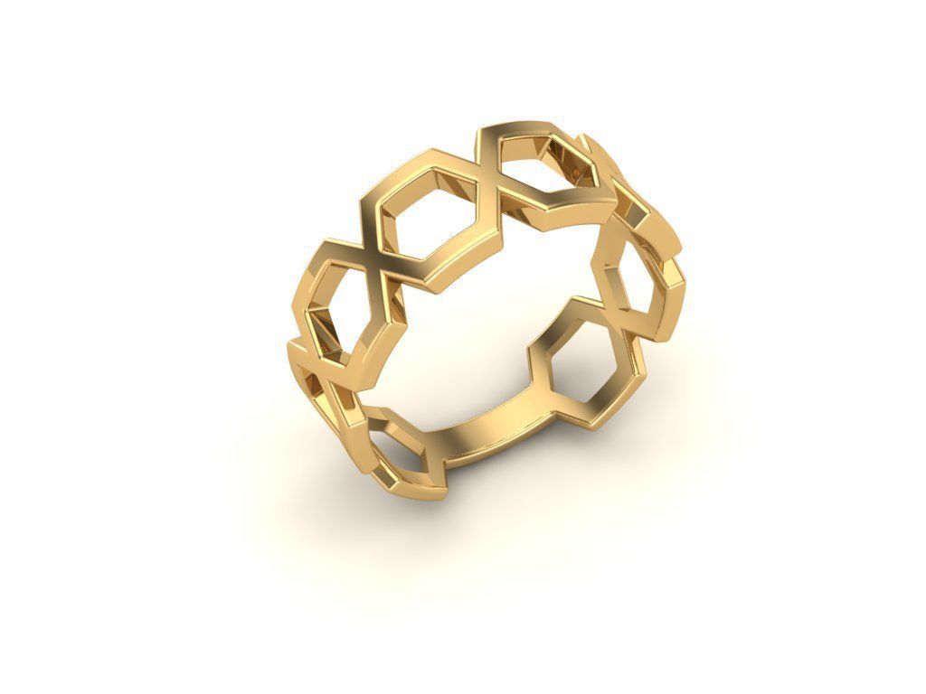 Ex-62 hexagonal ring in sterling silver 3D print model_1
