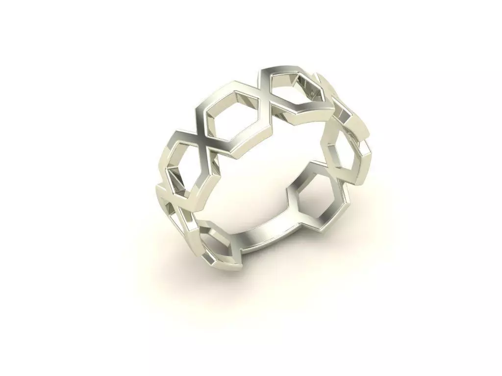 Ex-62 hexagonal ring in sterling silver 3D print model_0