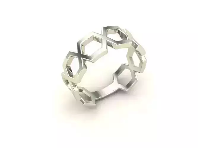 Ex-62 hexagonal ring in sterling silver