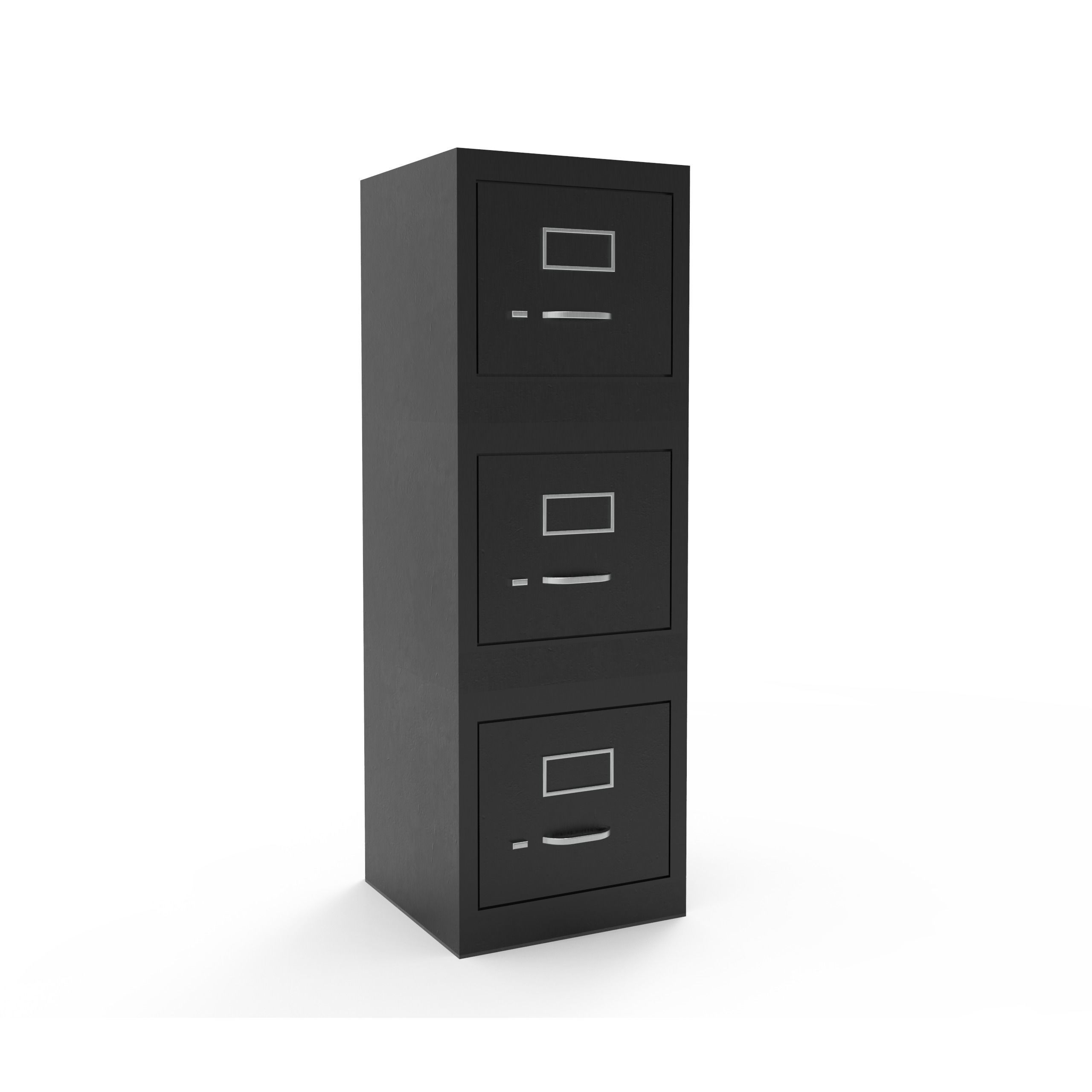 Compact Three Drawer File Cabinet Low-poly 3D model_1
