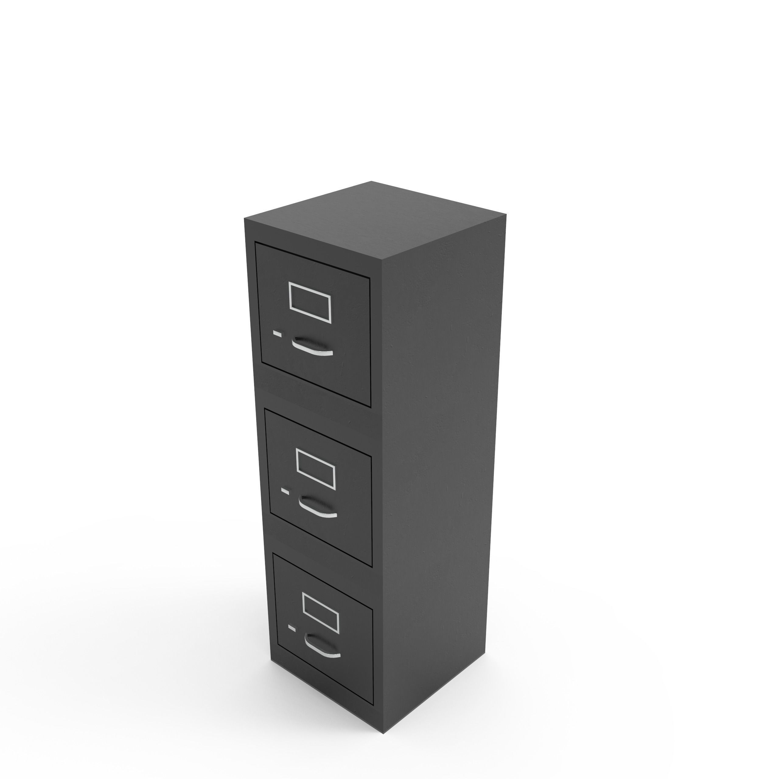 Compact Three Drawer File Cabinet Low-poly 3D model_3