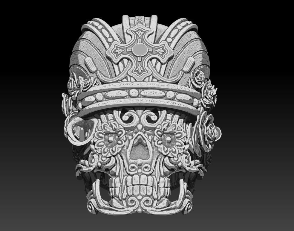 Live to Ride Skull Crown Ring 3D print model_7