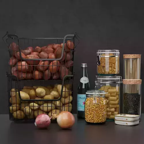 Kitchenware set 1 jars and baskets of food 3D model