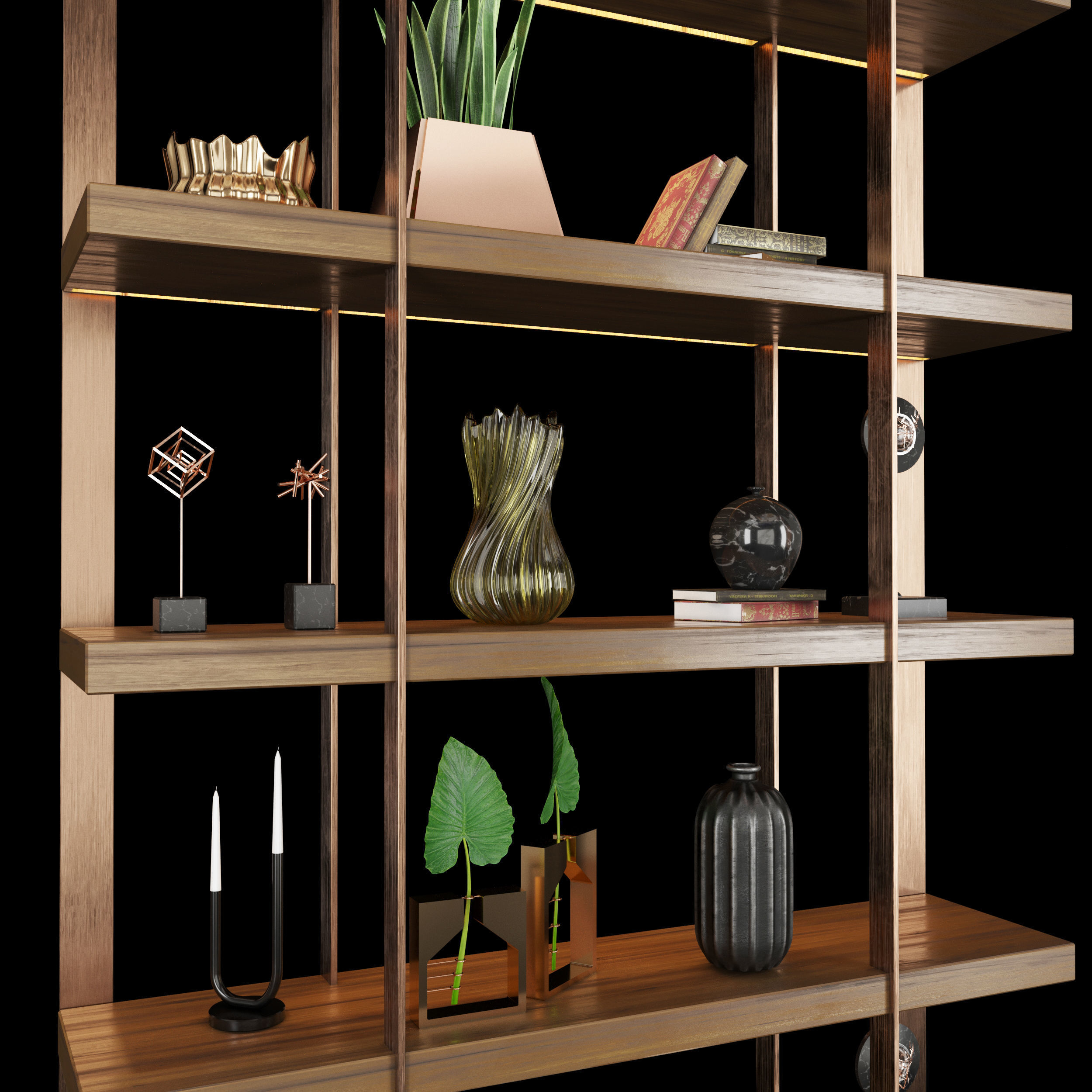 Shelf 3D model bookcase with shelves and potted plants 3D model_1
