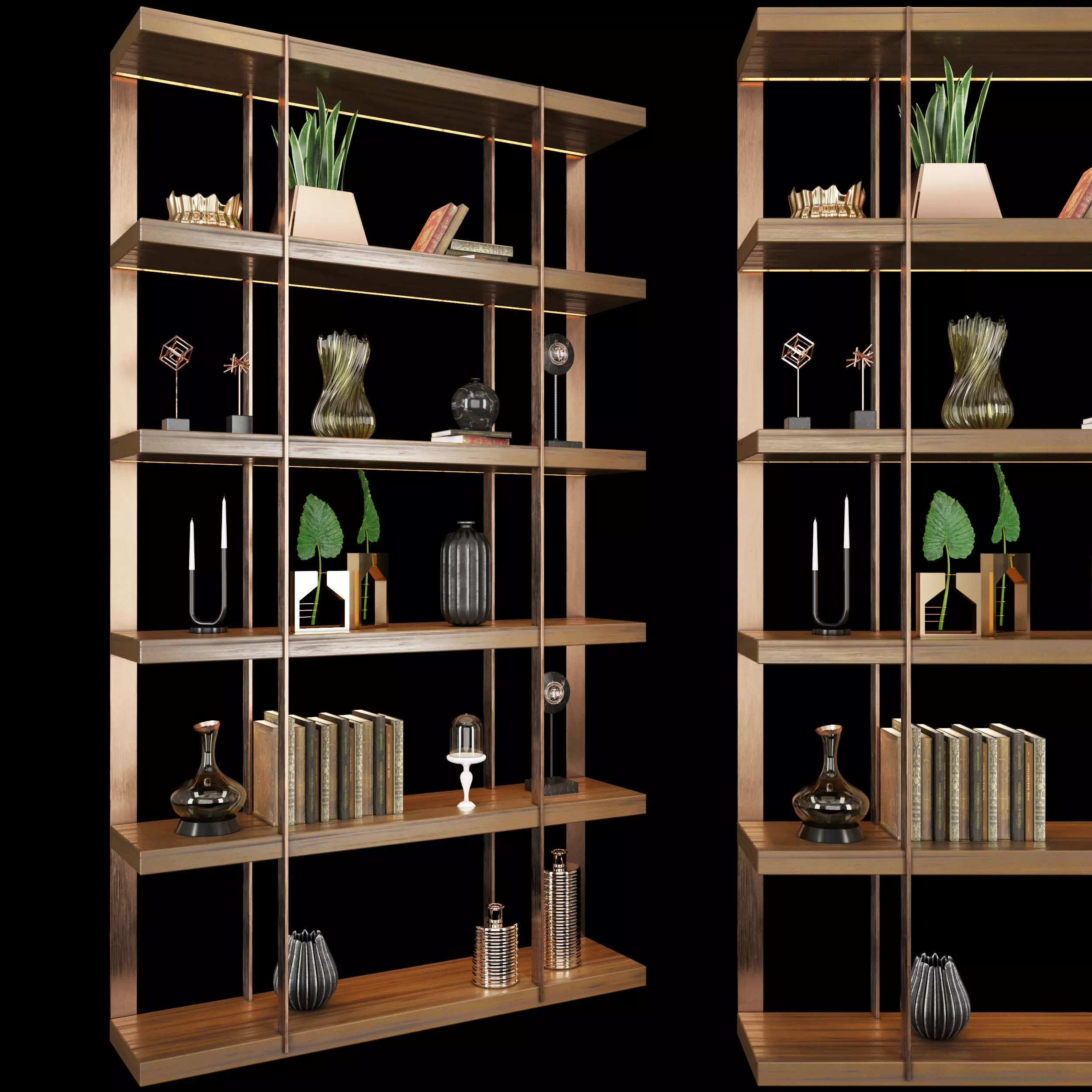 Shelf 3D model bookcase with shelves and potted plants 3D model_0