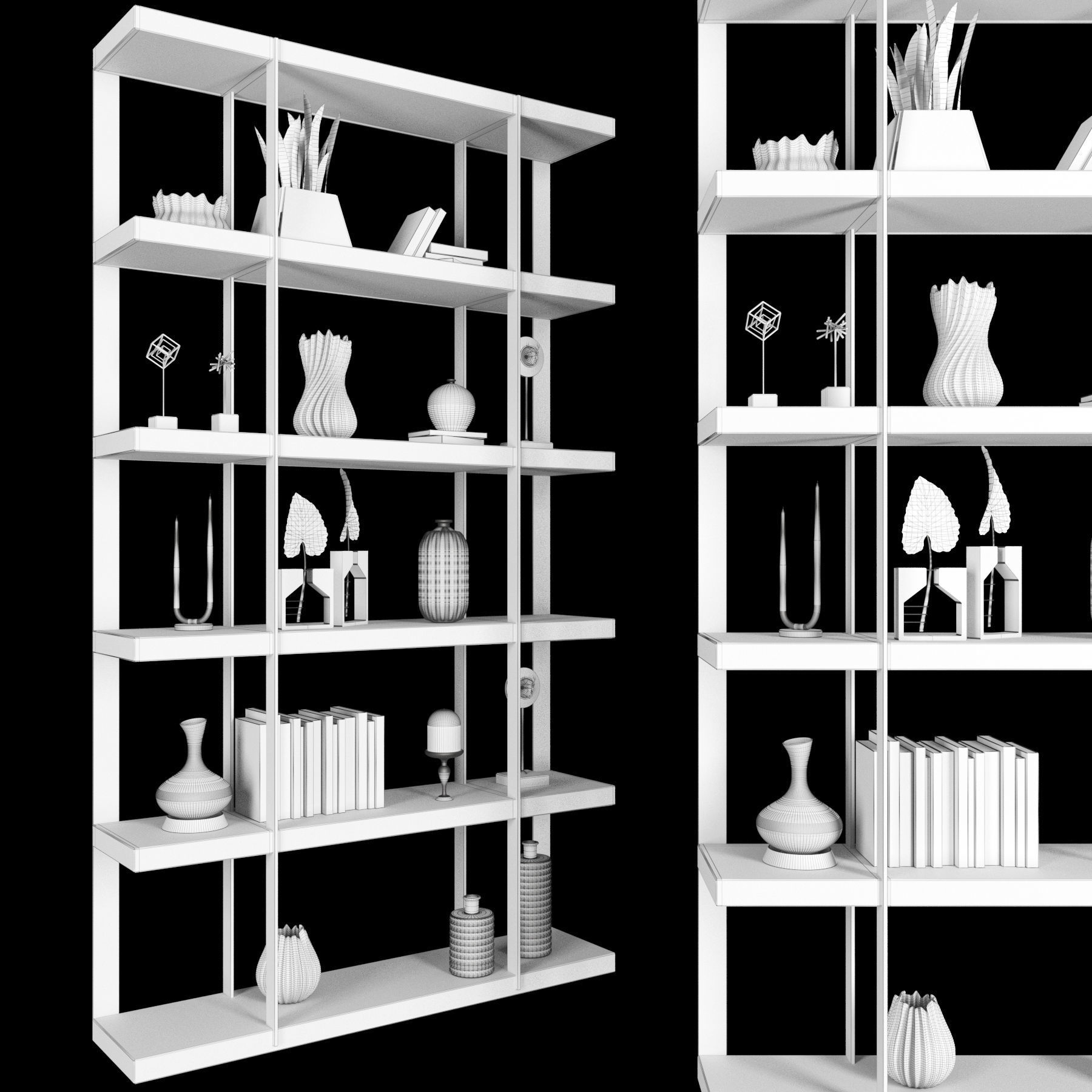 Shelf 3D model bookcase with shelves and potted plants 3D model_2