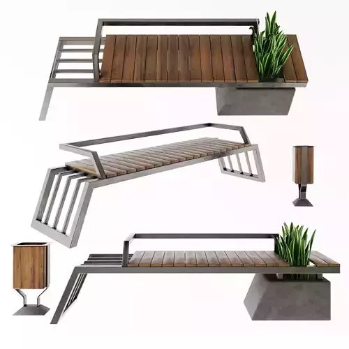 Exterior set 2 urban bench 3D model
