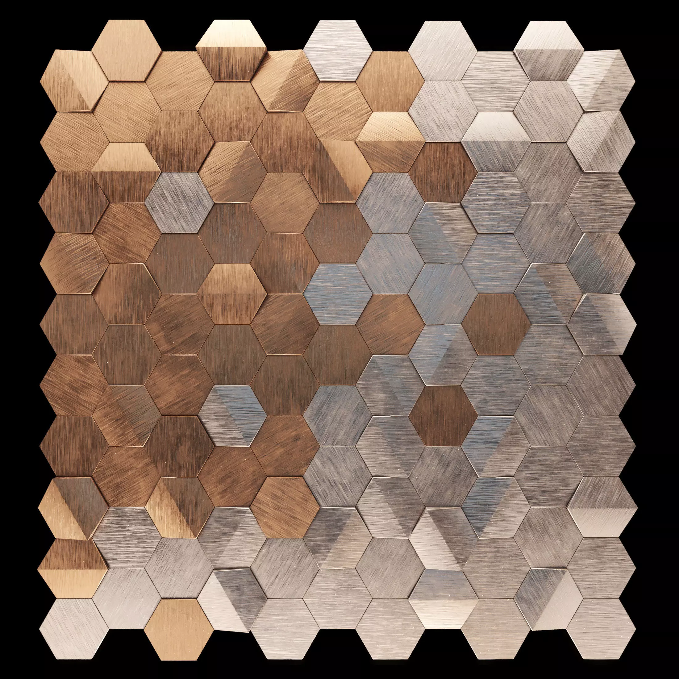 Decor hexagonal tile in copper and silver 3D model_0