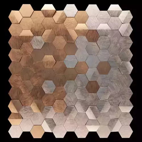 Decor hexagonal tile in copper and silver 3D model