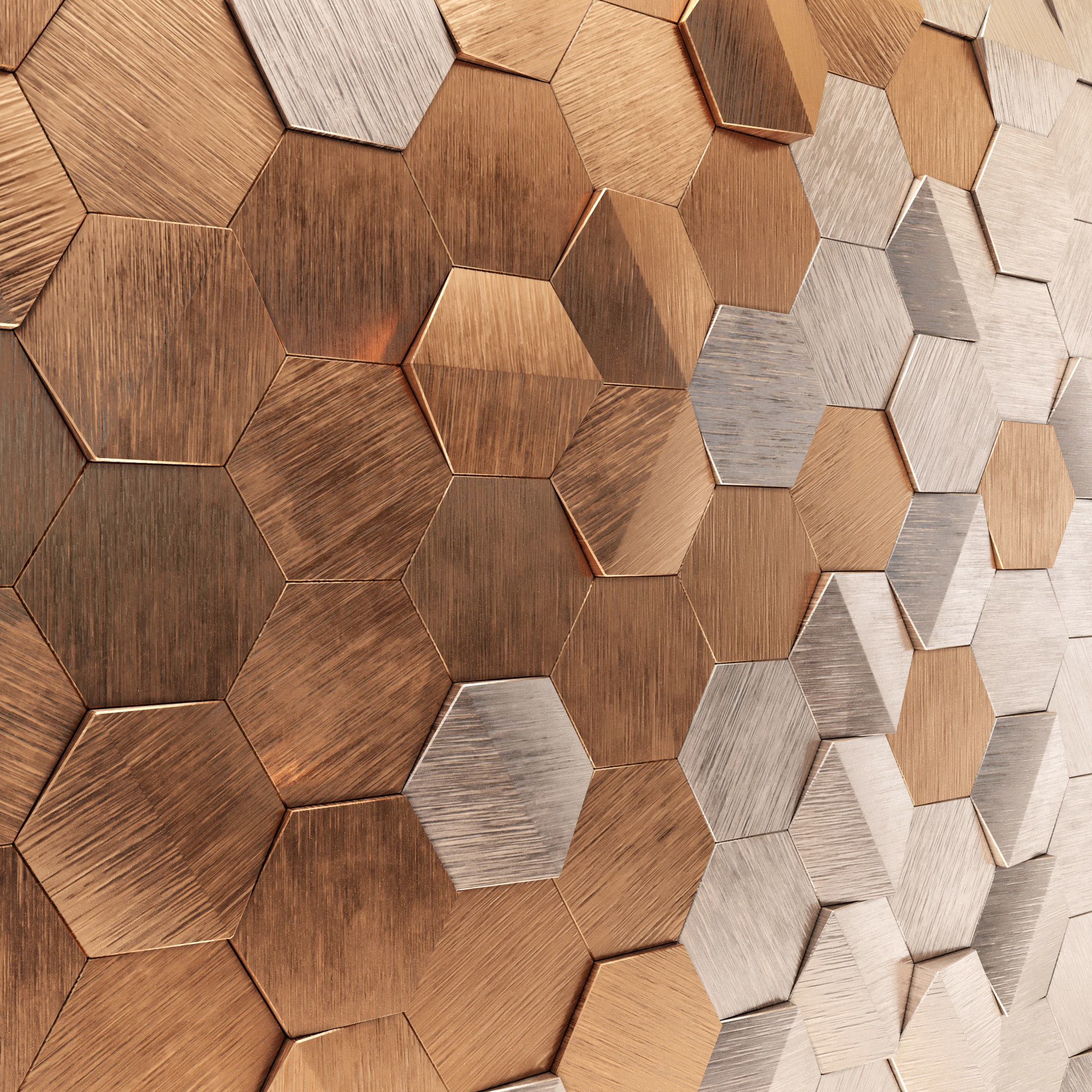 Decor hexagonal tile in copper and silver 3D model_1