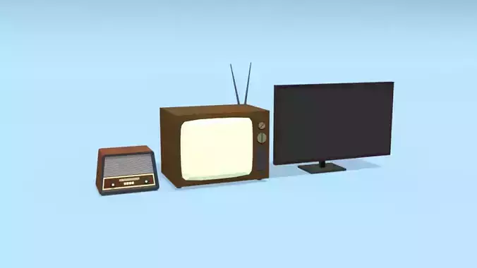 Low Poly Cartoon Modern TV - Retro TV - Retro Radio Pack