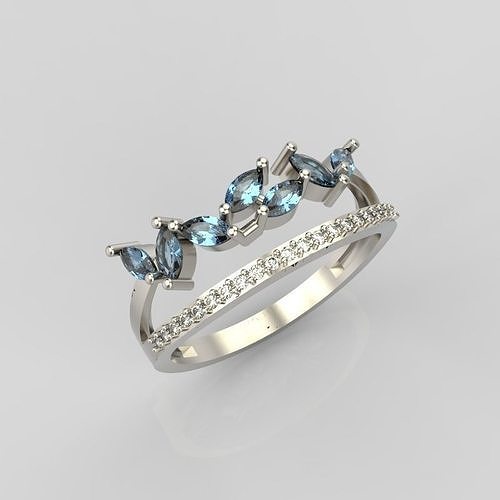 Women Ring with gems and diamonds 3dm stl 3D print model 3D print model