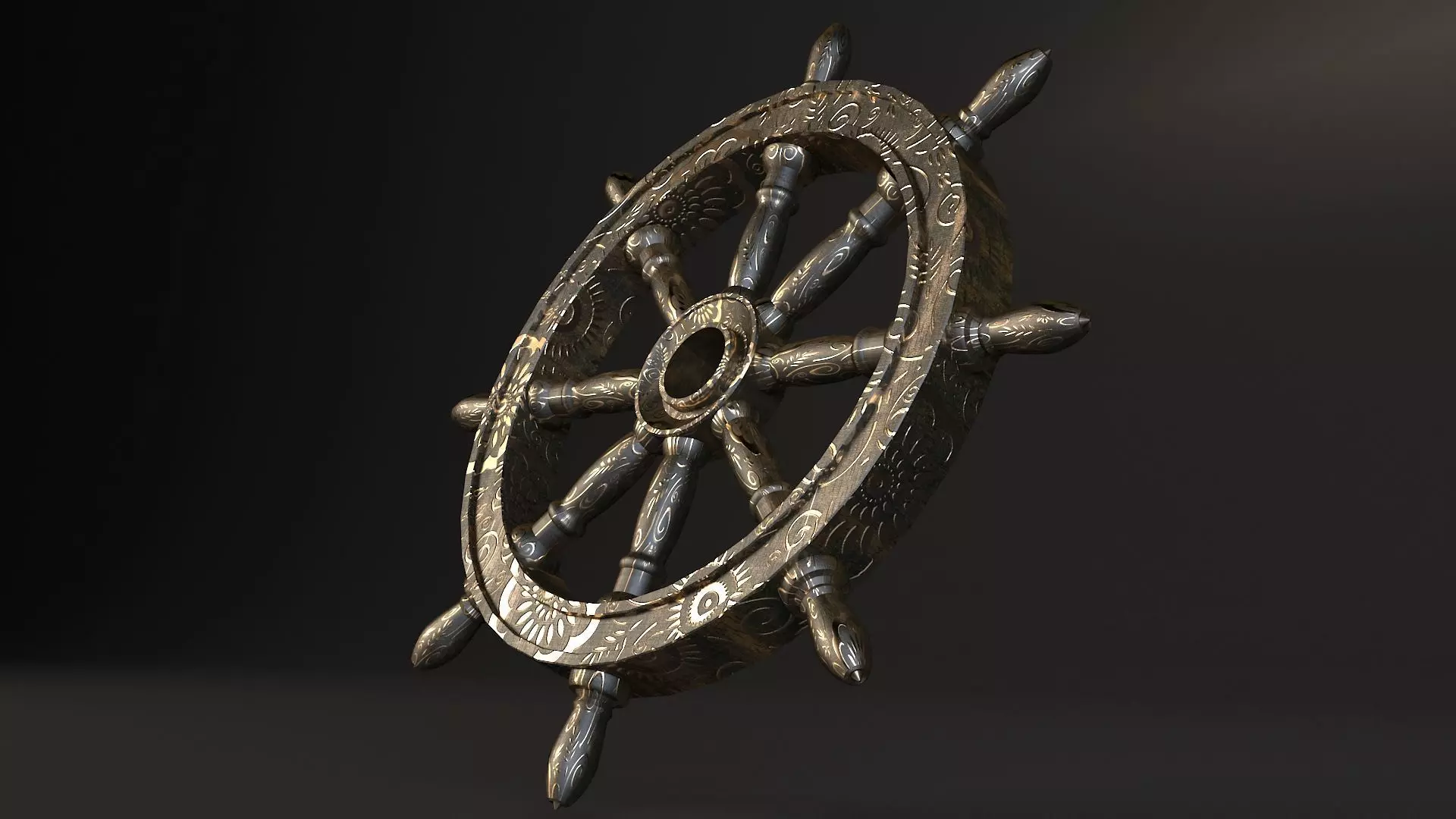 Ancient Ship Wheel - Rudder Free low-poly 3D model