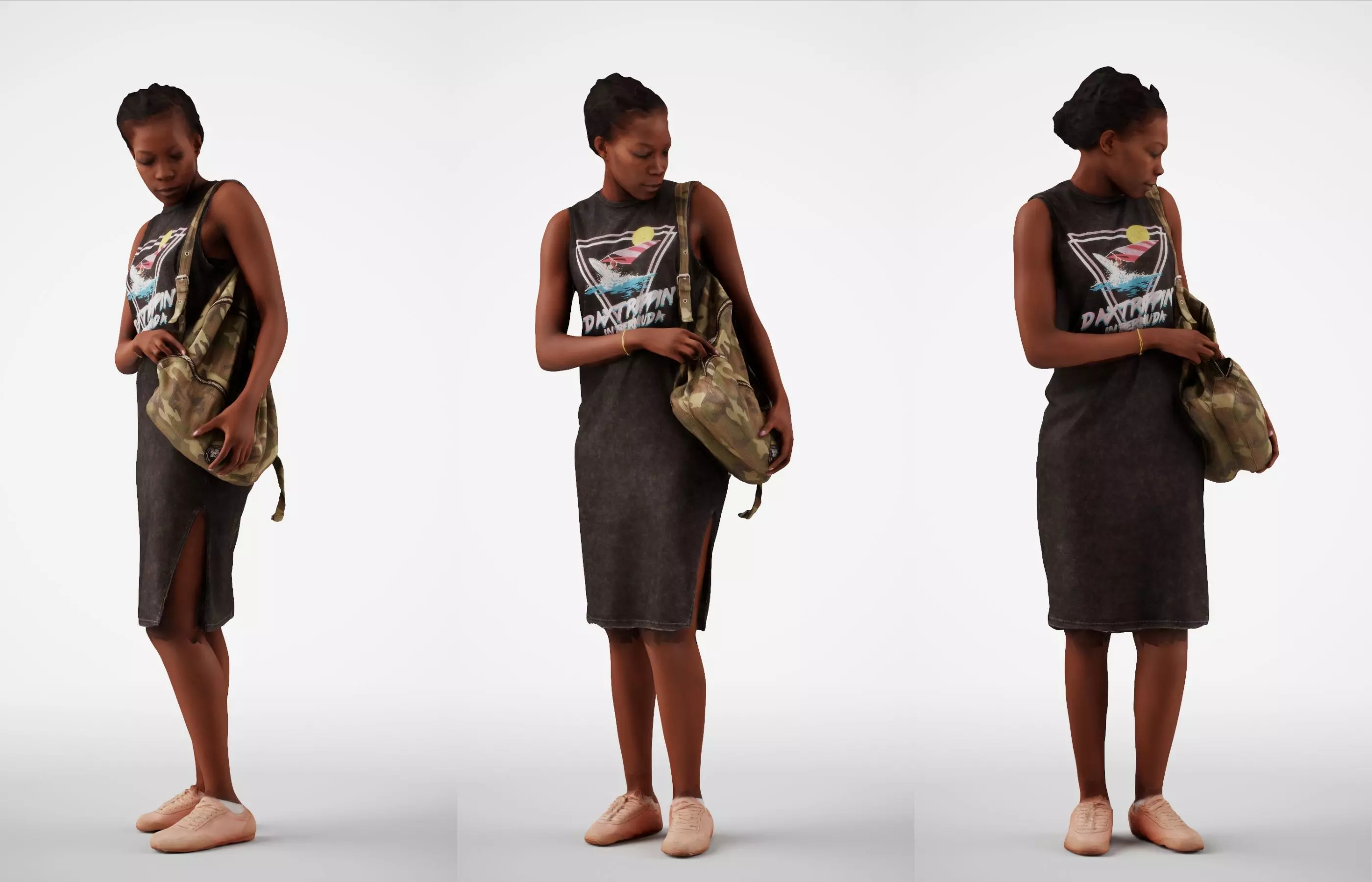 Caroline 03 Woman standing casual oufit with bag over shoulder 3D model