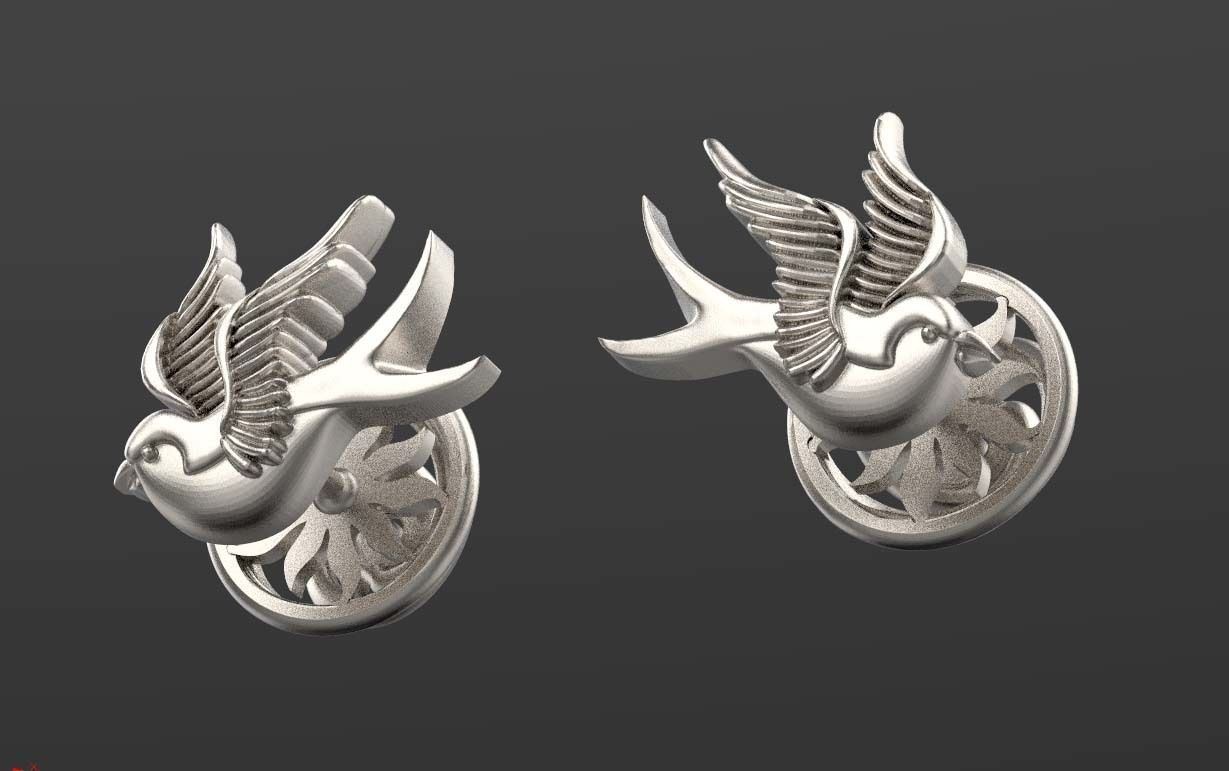 Sparrow  earrings 3D print model_3