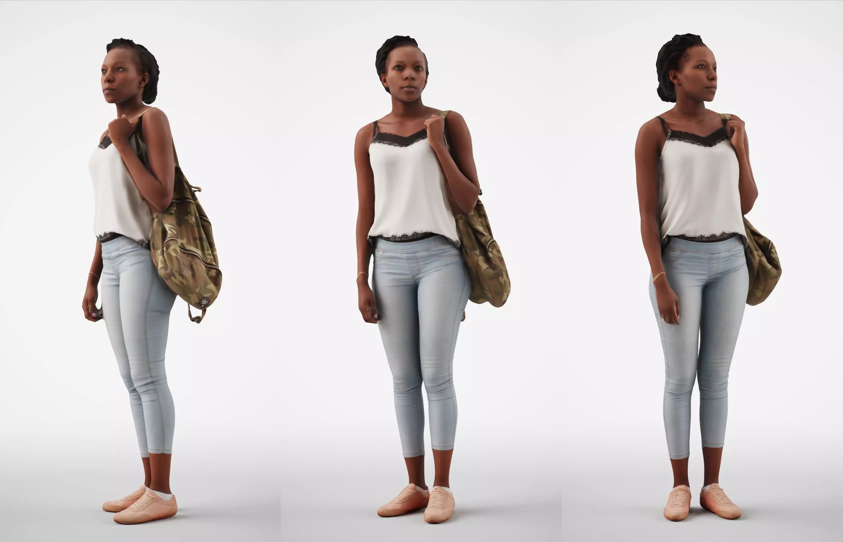 Caroline 07 Woman standing casual oufit with bag over shoulder 3D model