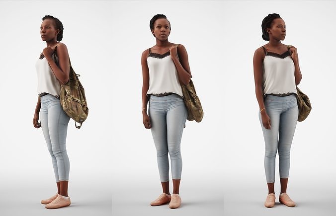 Caroline 07 Woman standing casual oufit with bag over shoulder 3D model