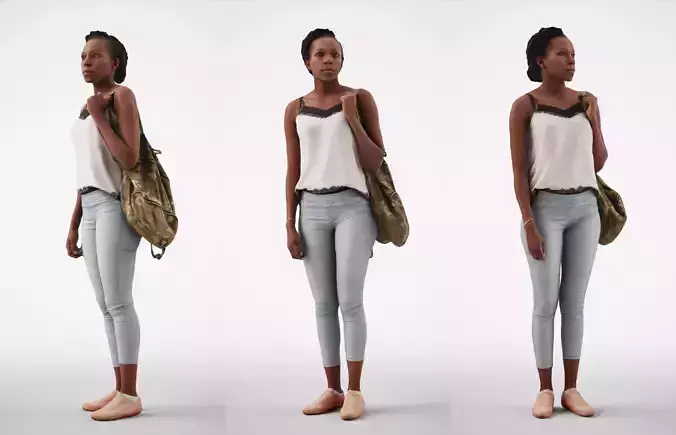 Caroline 07 Woman standing casual oufit with bag over shoulder 3D model