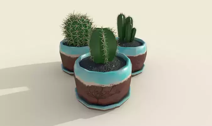 Cacti set cactus in pot Free low-poly 3D model