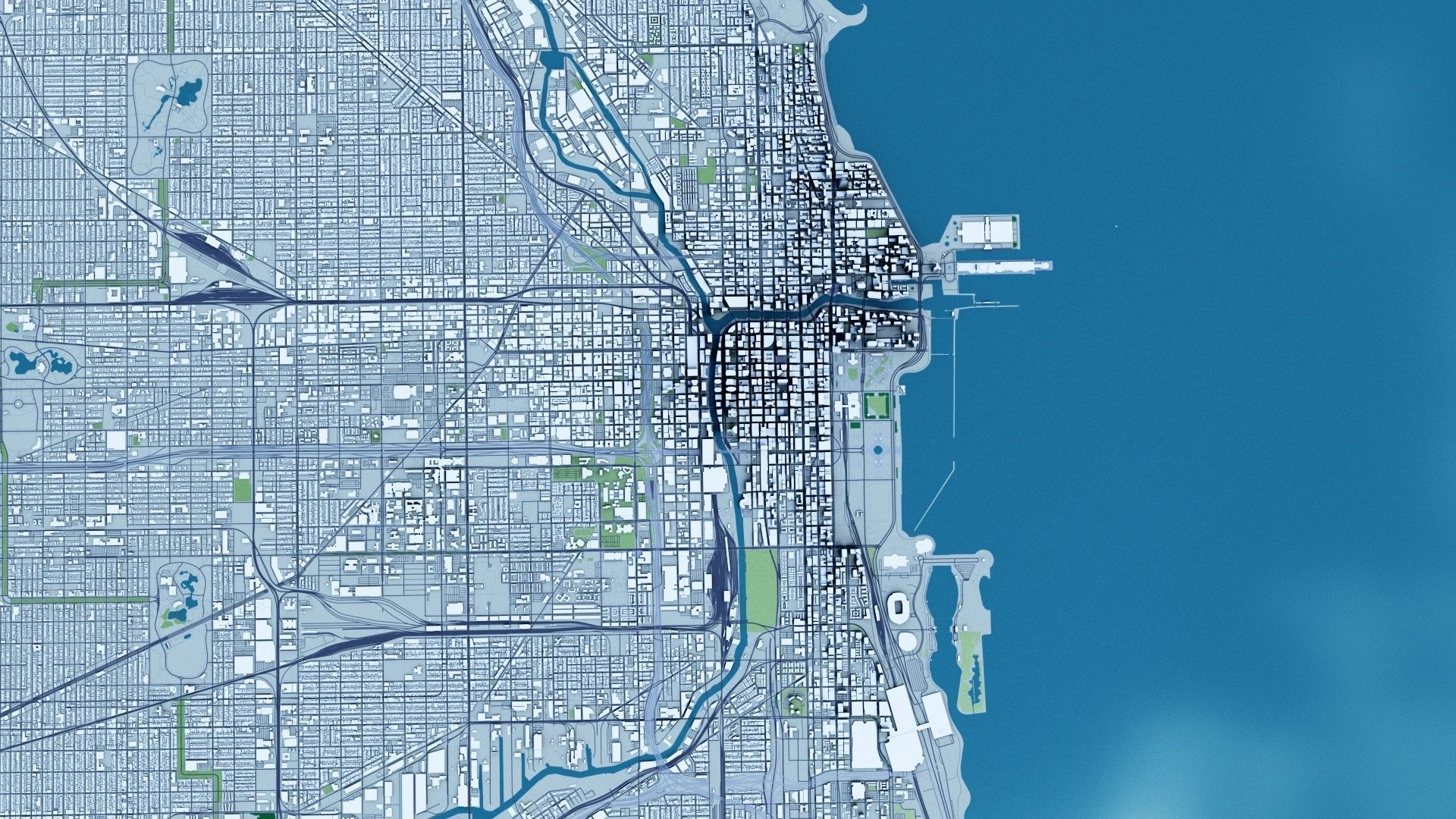 Chicago with Terrain 3D model_2