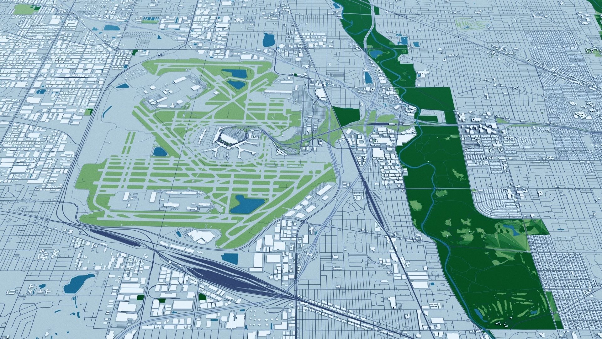 Chicago with Terrain 3D model_6