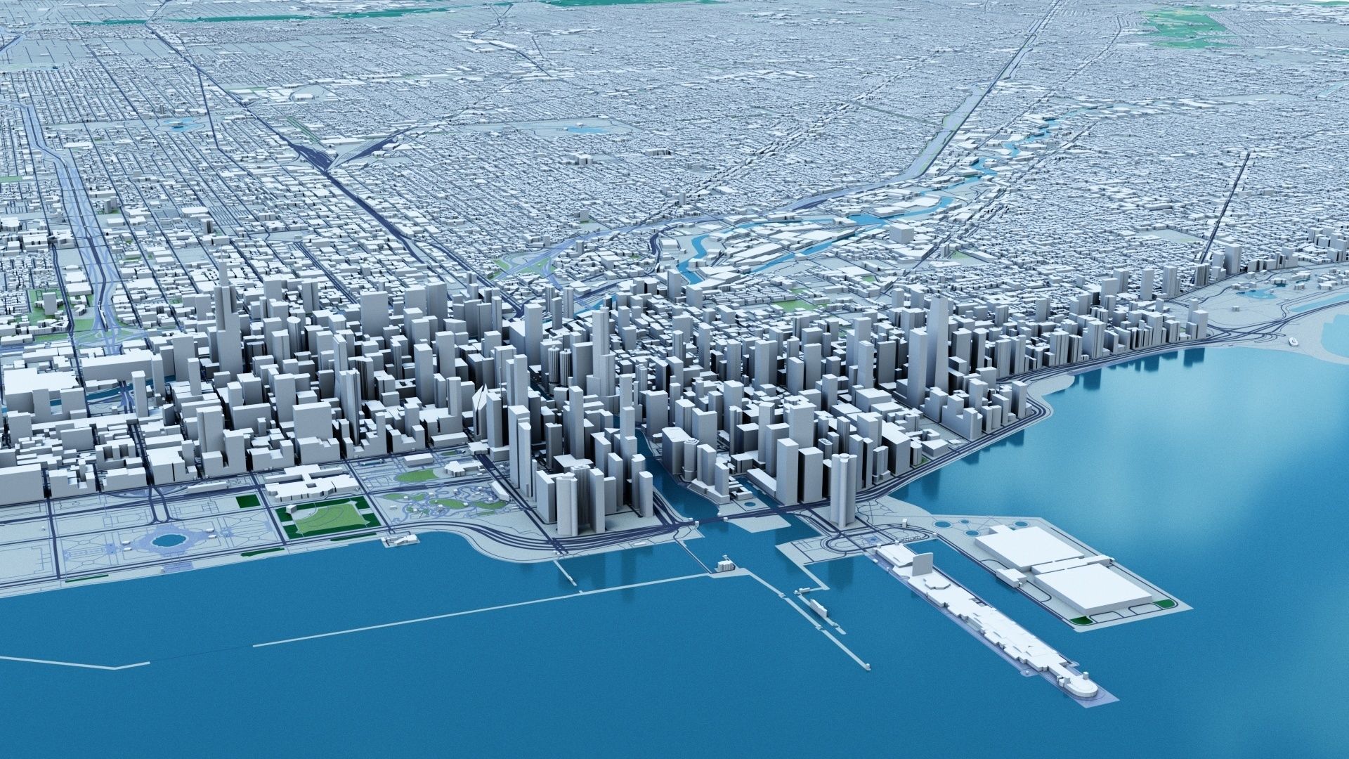 Chicago with Terrain 3D model_8
