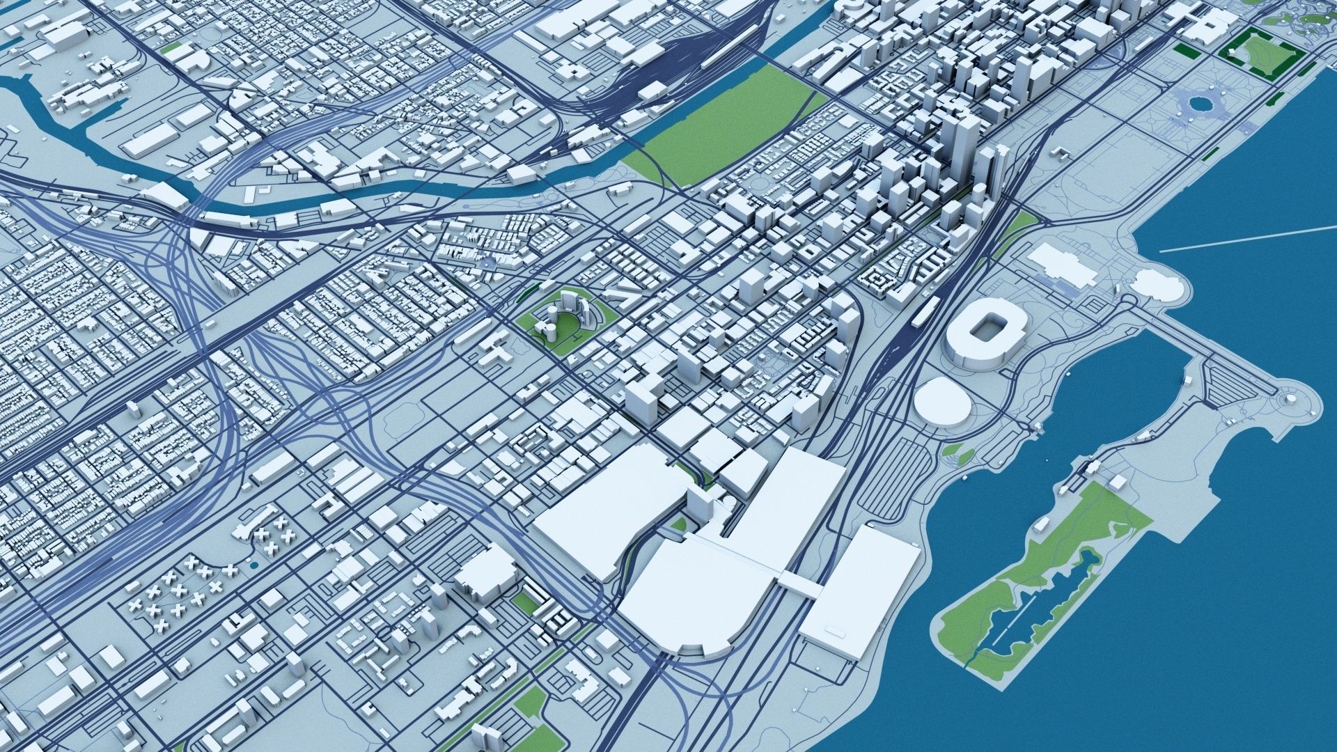 Chicago with Terrain 3D model_7
