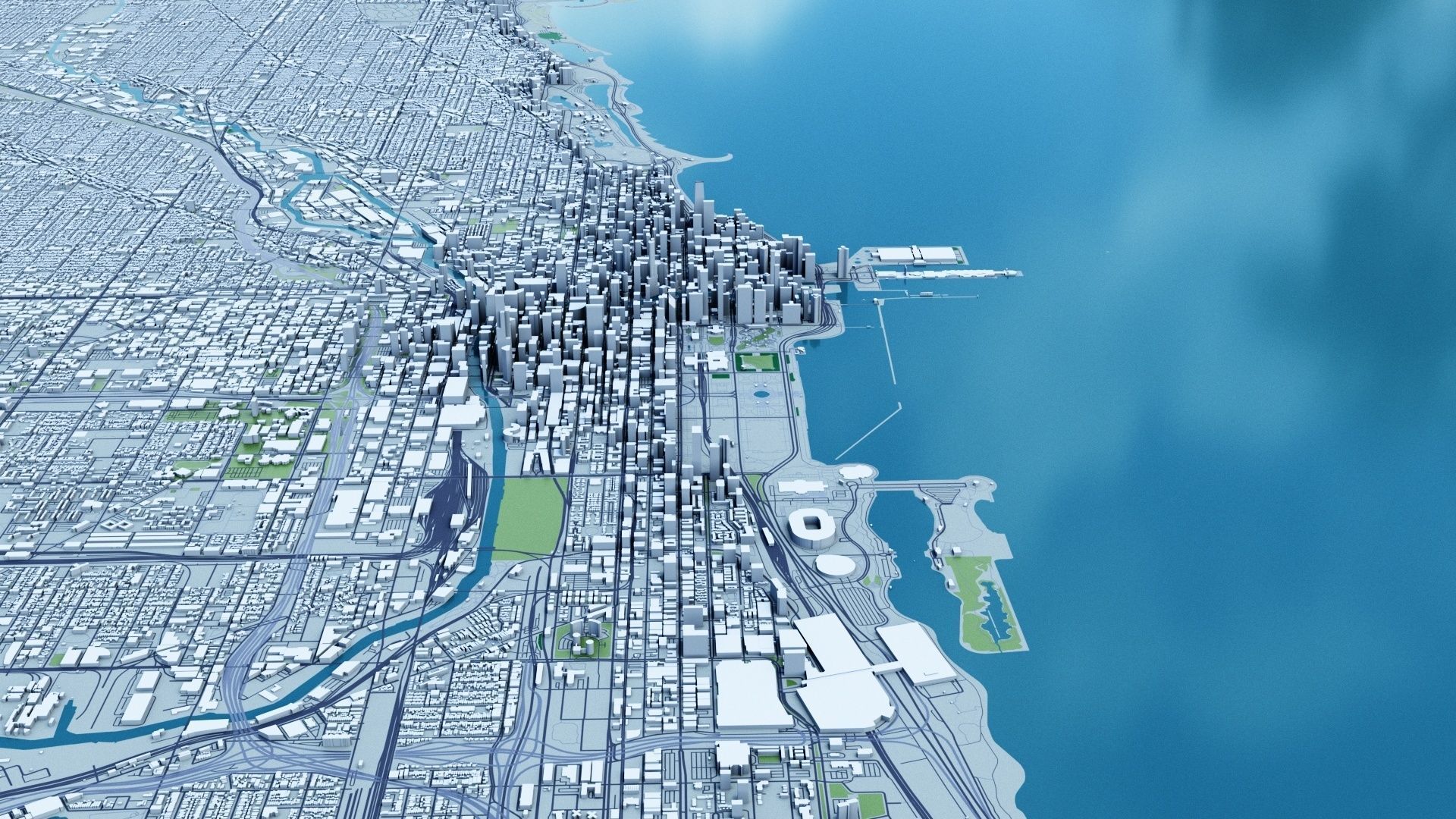 Chicago with Terrain 3D model_9