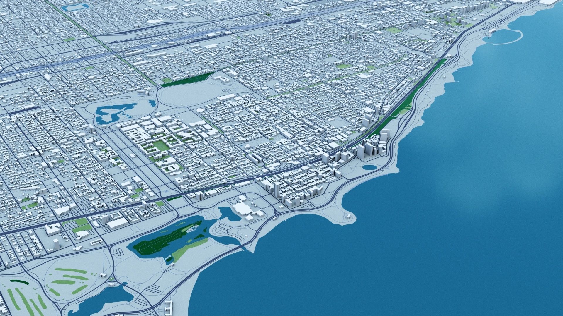 Chicago with Terrain 3D model_4