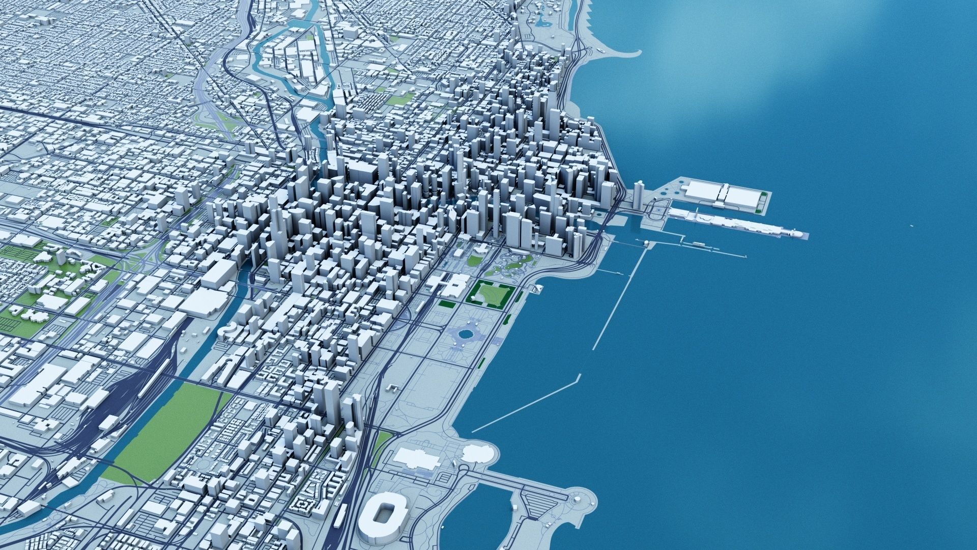 Chicago with Terrain 3D model_3
