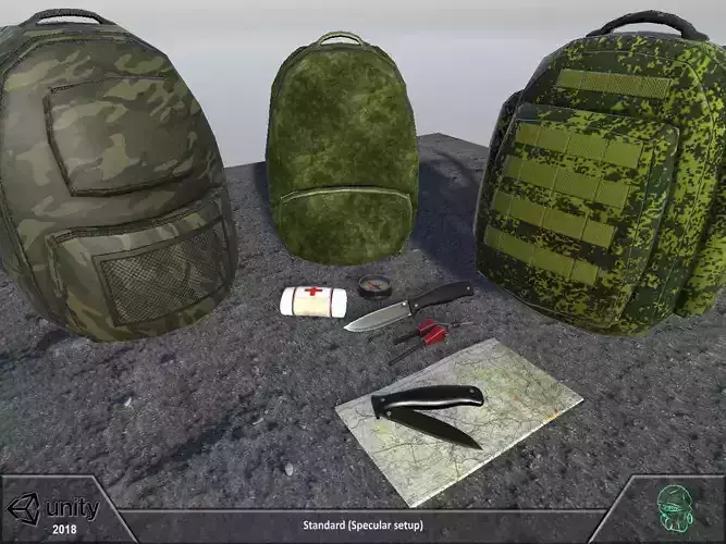 Survival set two backpacks Low-poly 3D model Survival set two backpacks Low-poly 3D model
