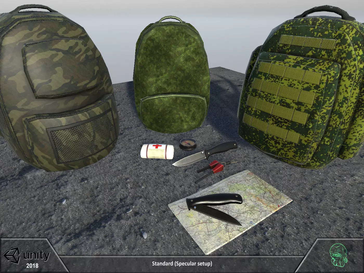 Survival set two backpacks Low-poly 3D model_0