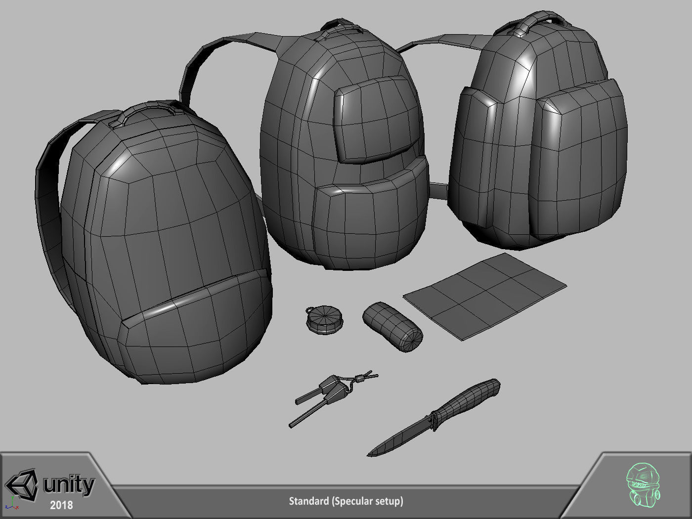 Survival set two backpacks Low-poly 3D model_10