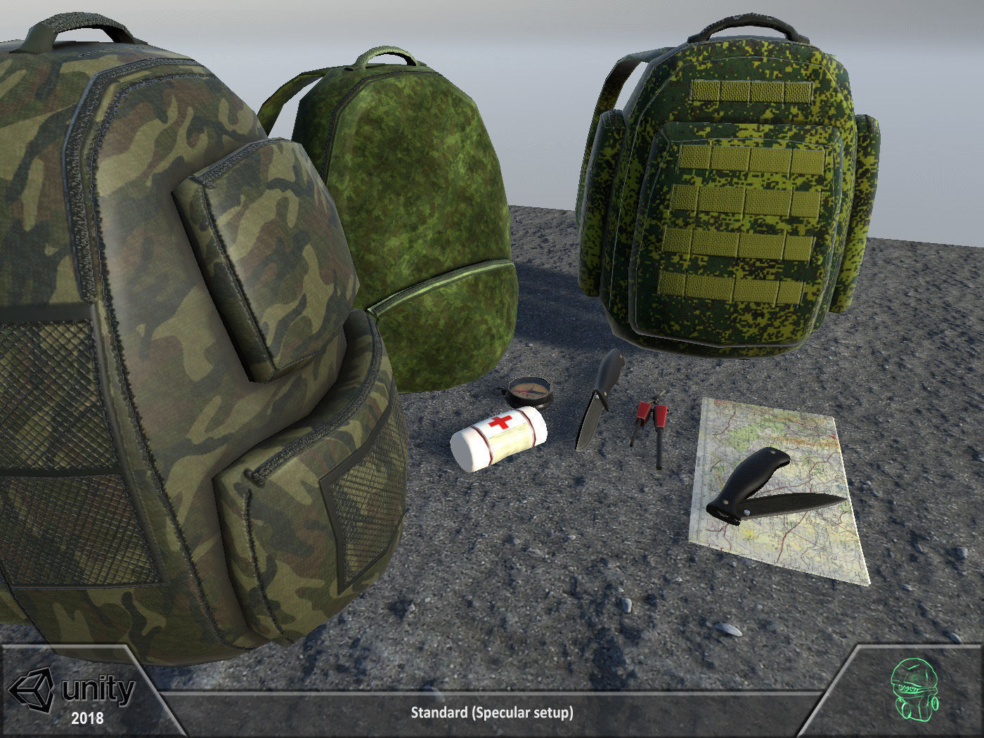 Survival set two backpacks Low-poly 3D model_9