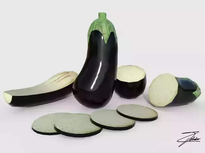 Eggplant with slice cut out of it Low-poly 3D model