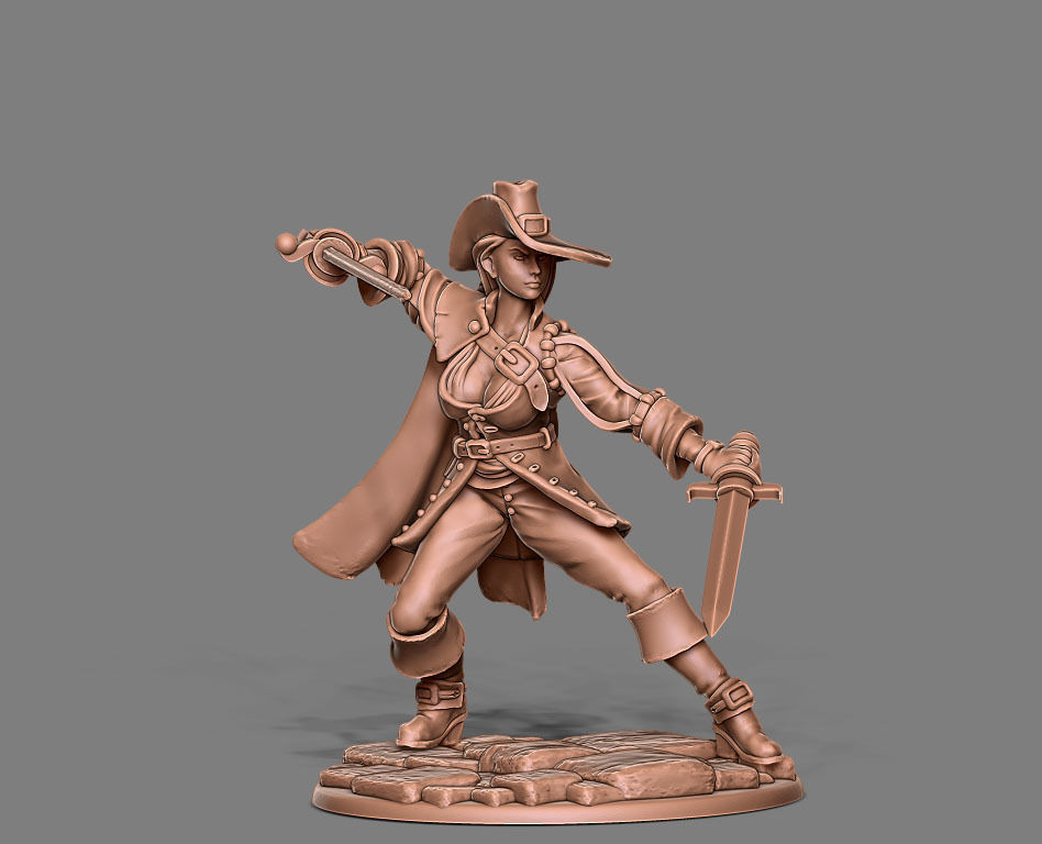 Musketeer - Clemence - 35mm scale 3D print model_1