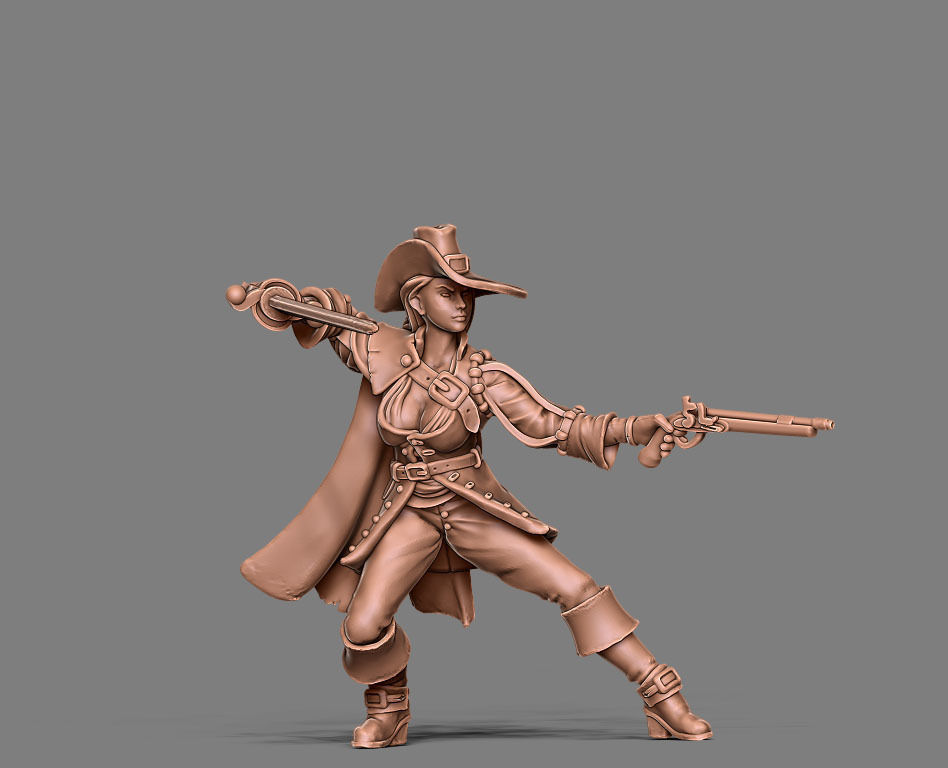 Musketeer - Clemence - 35mm scale 3D print model_3