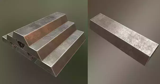 PBR Iron Ingot Stacked and Single  Low-poly 3D model