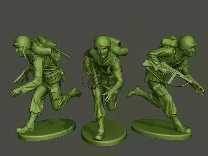 American soldier ww2 run A2 3D print model