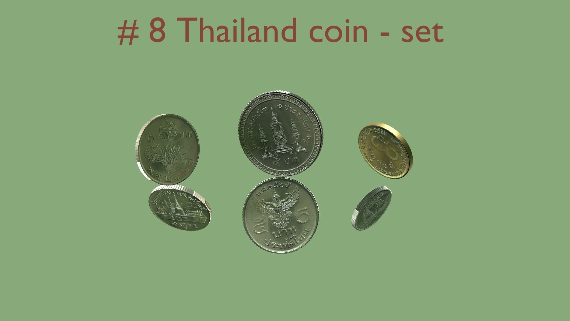 Thailand pbr - textured coin - set model  - 8 3D model_1