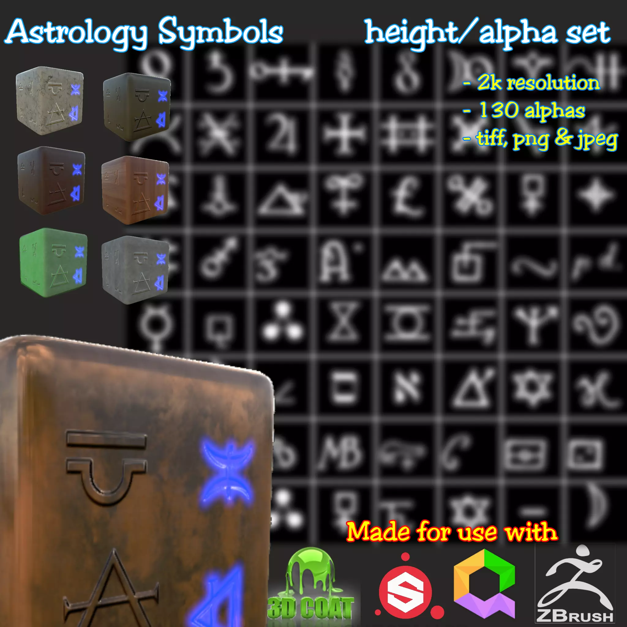 Ancient Alchemy runes set Height map Alpha Brushes decals Texture_0