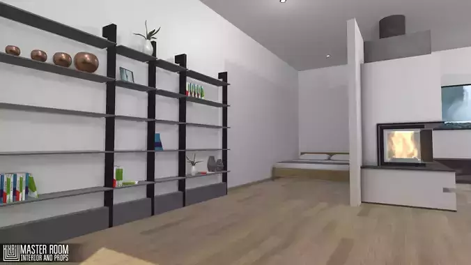 Master room - interior and props Low-poly 3D model