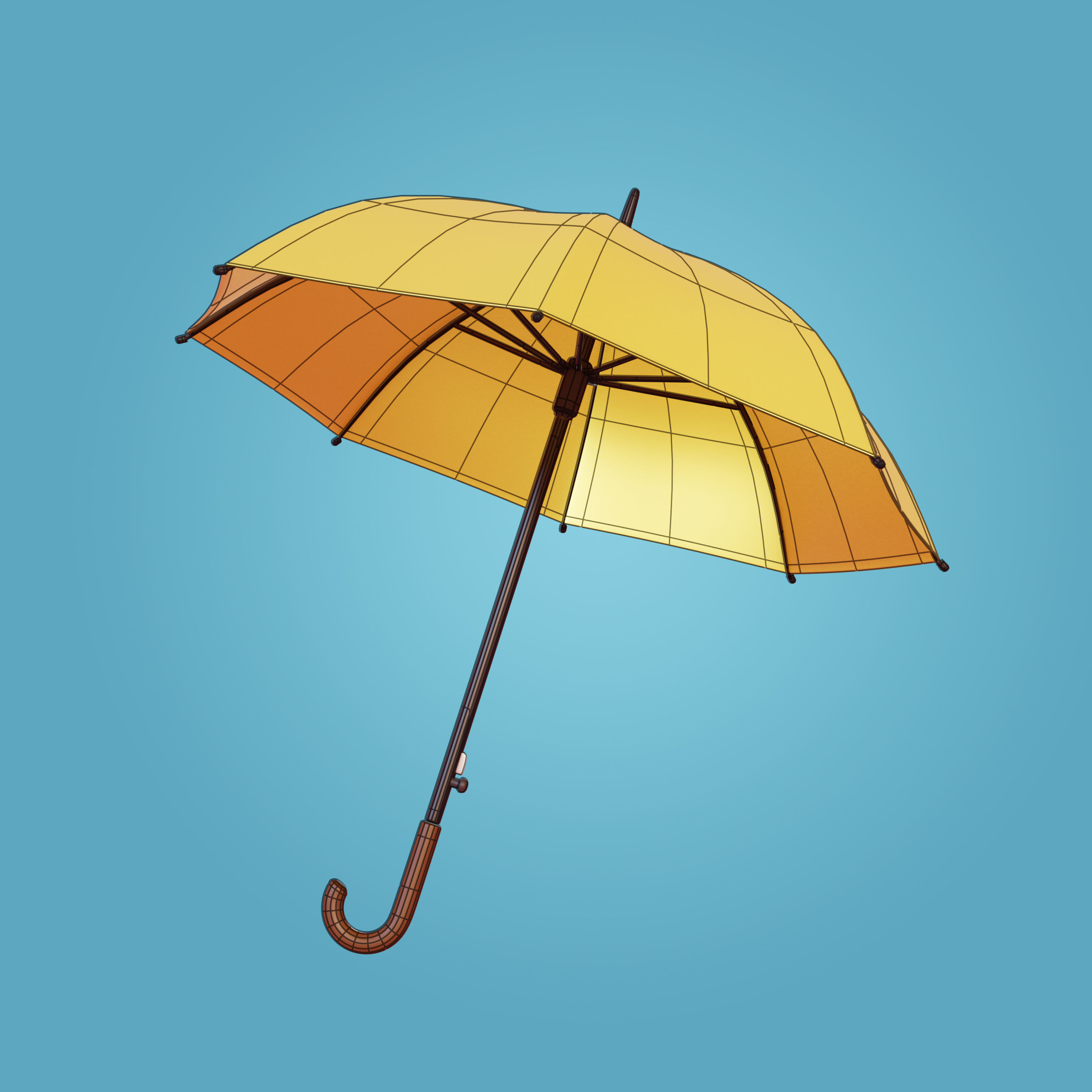 Yellow Umbrella Low-poly 3D model_1