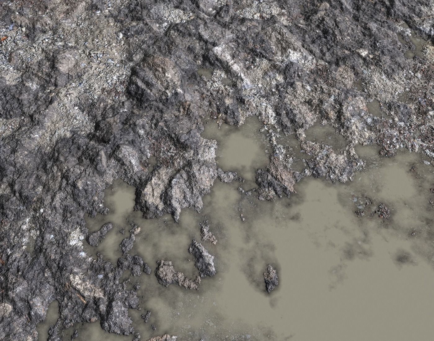 Rocky terrain with puddles and gravel PBR Texture_5